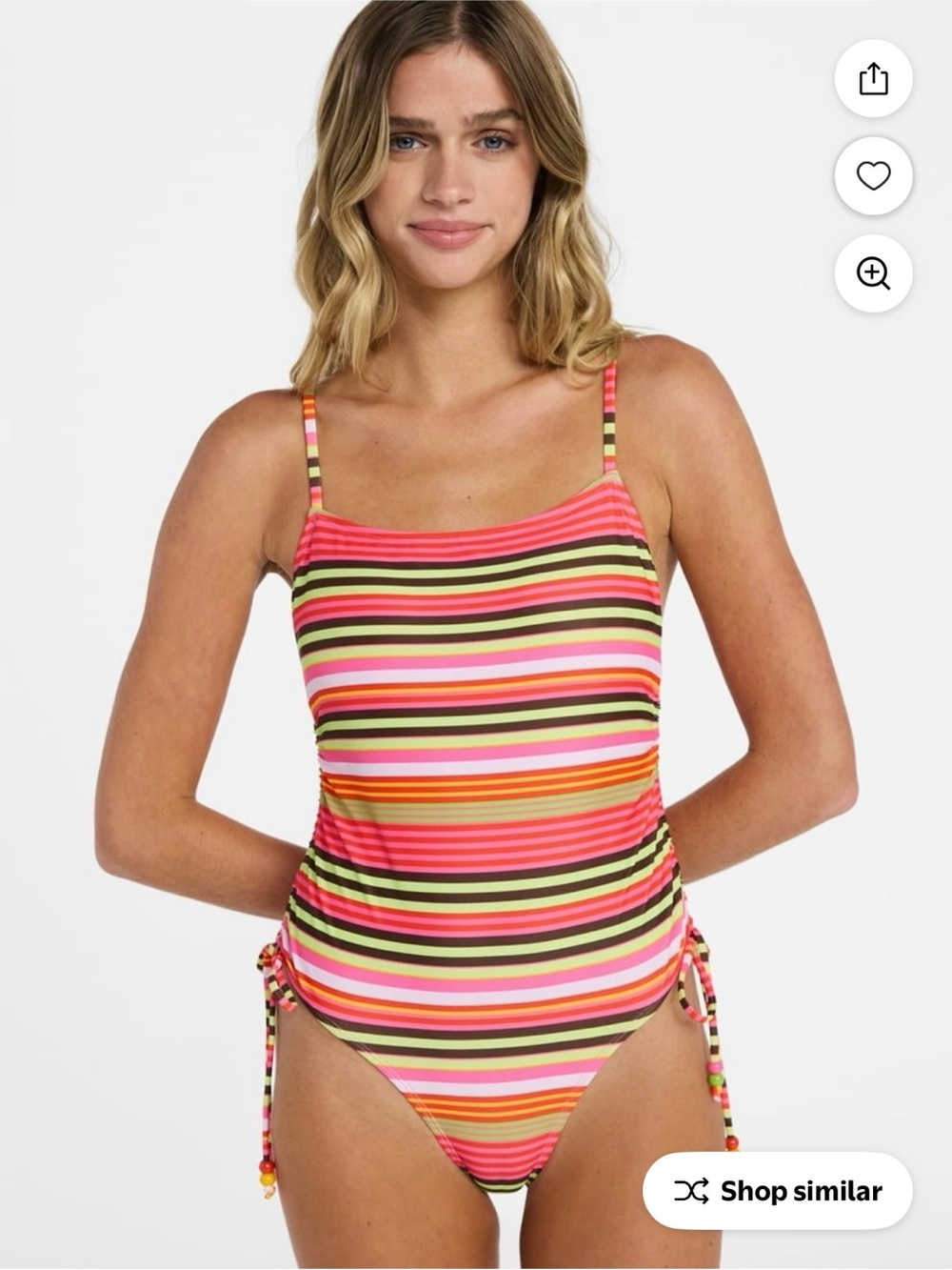 No Boundaries Multicolor Striped One-Piece Swimsuit - Pink, Orange, Green, Black